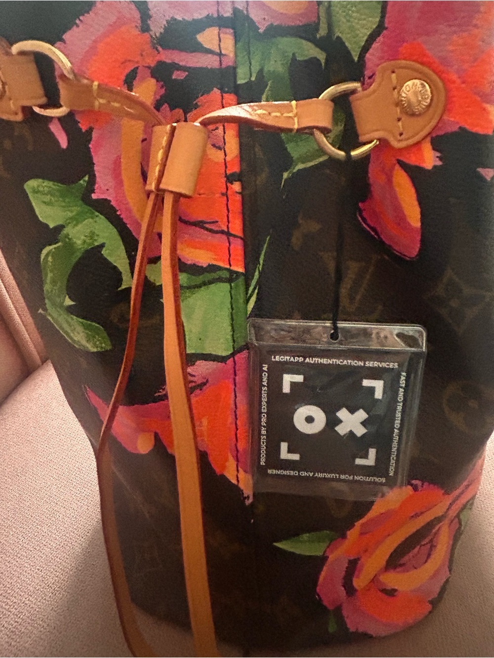 Louis Vuitton Brown Monogram Tote with Pink & Orange Floral Accents - Picture 5 of 5